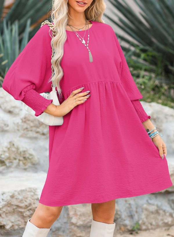 Womens Summer Spring Dresses Casual Tunic Dress Short Sleeve Crew Neck Flowy Swing Mini Dress