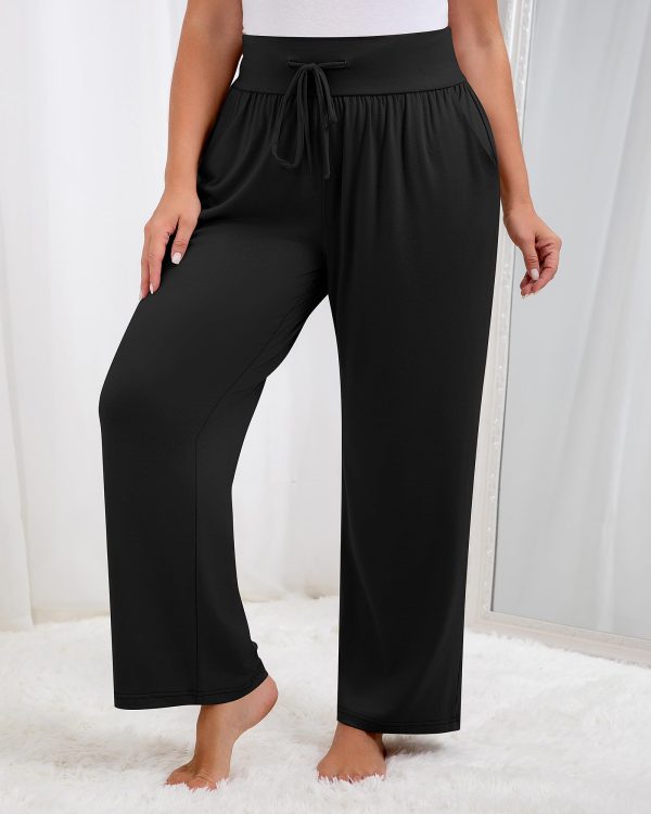 3 Pack Women's Plus Size Lounge Pants, Wide Leg Yoga Pants Baggy Drawstring Sweatpants with Pockets Casual Loose Jogger
