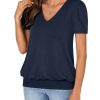 Women’s Casual Short Sleeve V Neck T Shirt Summer Banded Bottom Loose Fit Tunic Tee Shirt Top