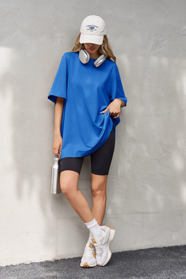 Womens Oversized Tshirts Crew Neck Short Raglan Sleeve Tunic Tops Summer Casual Loose Fit Workout Tee Shirts