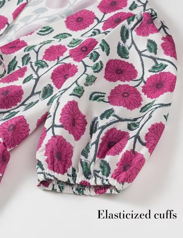 Womens Tie Front Floral T-Shirt Cute V Neck Ruffle Hem Short Sleeve Summer Cropped Shirt Top Babydoll Blouse