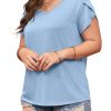 Womens Plus Size Tops V Neck T Shirts Casual Loose Petal Sleeve Tee Shirts