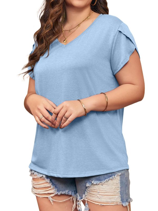 Womens Plus Size Tops V Neck T Shirts Casual Loose Petal Sleeve Tee Shirts