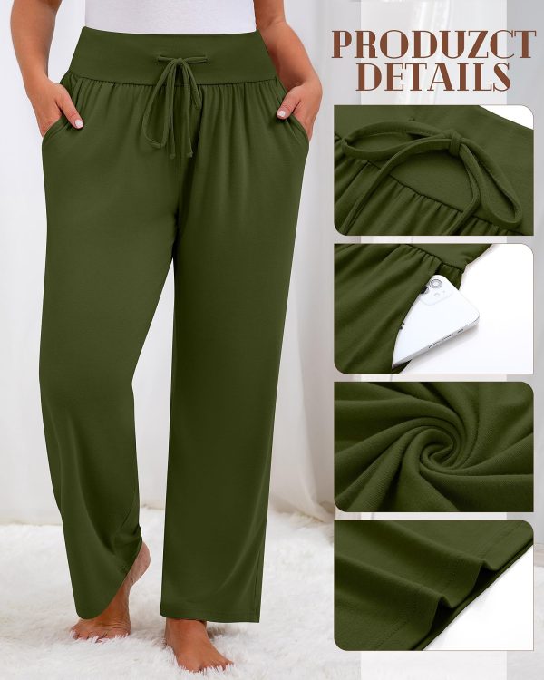 3 Pack Women's Plus Size Lounge Pants, Wide Leg Yoga Pants Baggy Drawstring Sweatpants with Pockets Casual Loose Jogger
