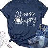 Graphic Tees for Women Choose Happy Letter Print Shirts Sunflower Women T Shirt Inspirational Short Sleeve Casual Tops