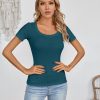 Womens Summer Short Sleeve Tops Square Neck Ribbed Slim Fitted Shirts Casual Tee Tshirt