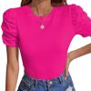 Women's Casual Puff Short Sleeve Top Crewneck Solid Slim Fit T Shirt Blouse