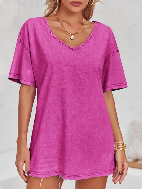 Womens Oversized T Shirts Summer Loose Fit Cotton Short Sleeve Basic Tees Casual V Neck Boyfriend Tunic Tops