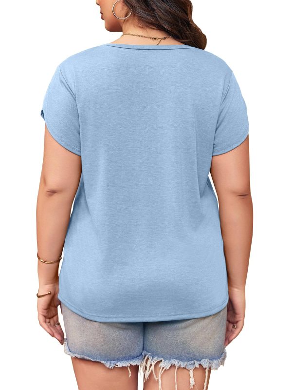 Womens Plus Size Tops V Neck T Shirts Casual Loose Petal Sleeve Tee Shirts
