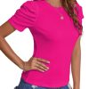 Women's Casual Puff Short Sleeve Top Crewneck Solid Slim Fit T Shirt Blouse