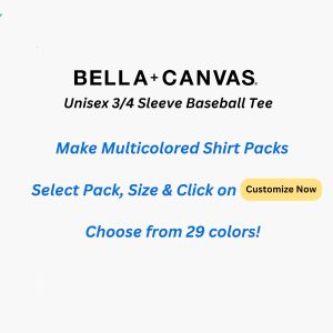 Bella Canvas Unisex Raglan Baseball T-Shirt 3/4-Sleeve Tee, Multipack 1I3I6I10