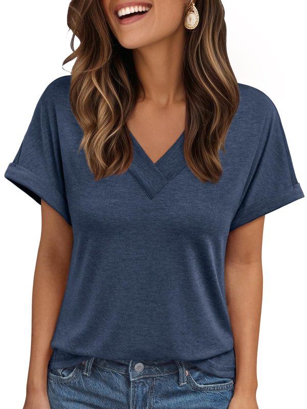 71SCzVwU-SL.jpg Womens Tops Short Sleeve T Shirt Summer V Neck Casual Top 2025 Spring Cute Basic Trendy Outfits Fashion