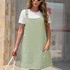 Women's Sleeveless Casual Denim Dress Crewneck Vintage Loose Jean Overall Dress with Pockets
