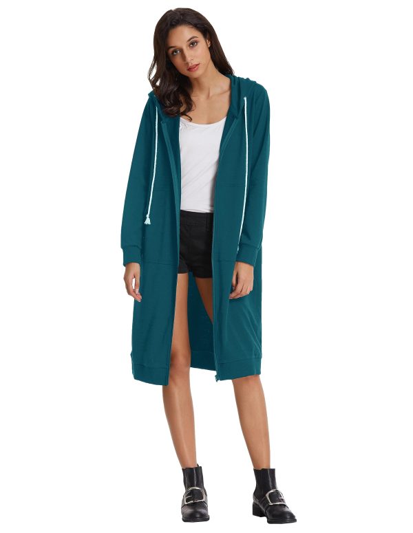 Women's Casual Pockets Zip up Hoodies Tunic Sweatshirt Long Hoodie Jacket