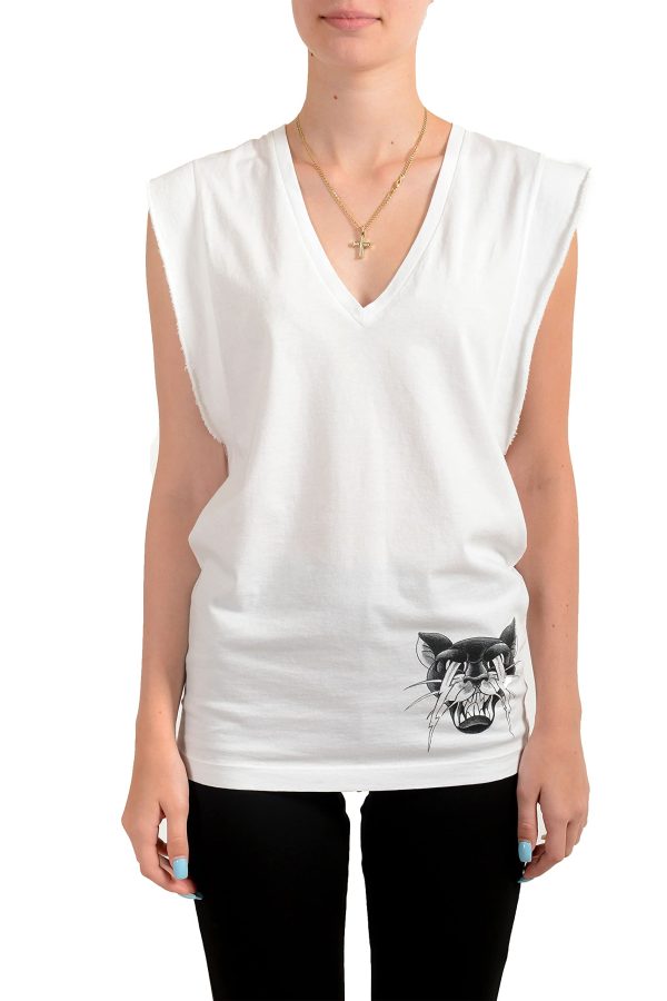 Women's White Sleeveless T-Shirt Tank Top US XS IT 38