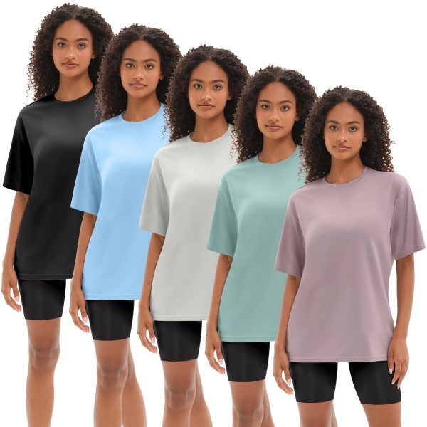 1/5 Pack Workout Oversized T Shirts for Women, Short Sleeve Plus Size Baggy Dry Fit Athletic Gym Shirts Tops Tees