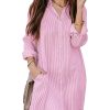 Womens Button Down Shirt Dresses with Pockets Cotton Striped Shirts Collared Tunics Long Sleeve High Low Blouse Tops