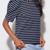 Women's Casual Short Puff Sleeve Crew Neck Striped T Shirts Summer Tops