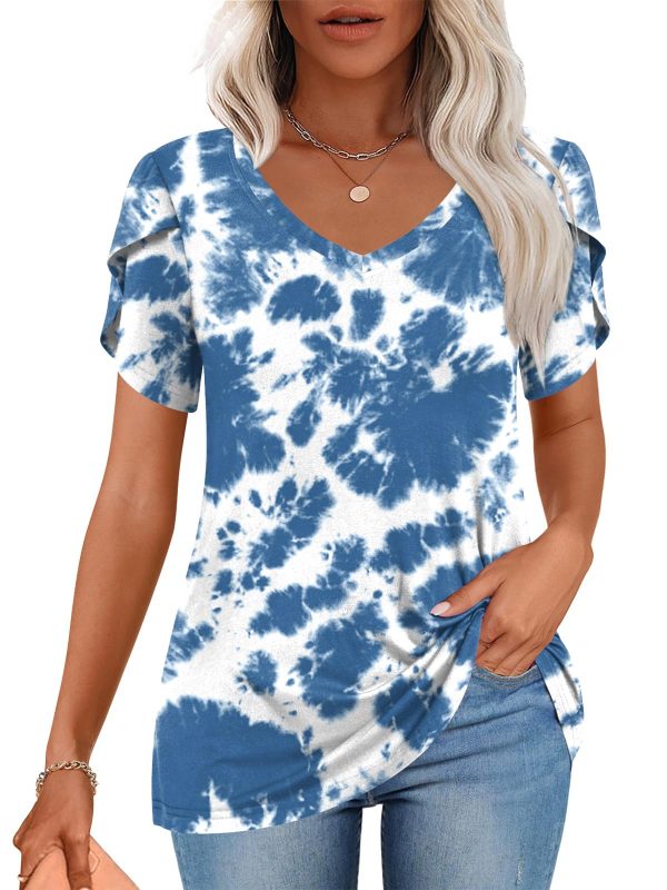 2025 Womens Tops Summer Short Sleeve V Neck Tunic T-Shirts Blouse S-4XL