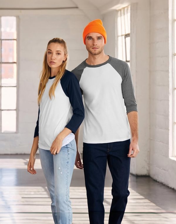 Bella Canvas Unisex Raglan Baseball T-Shirt 3/4-Sleeve Tee, Multipack 1I3I6I10