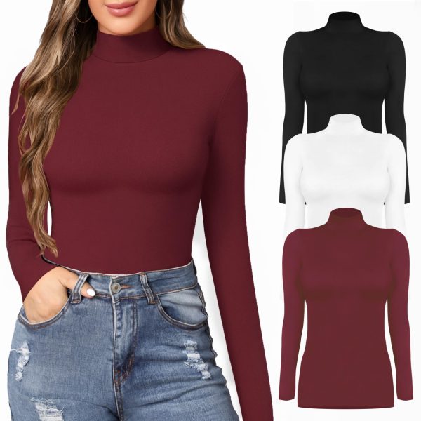 71ceVWBlxnL.jpg Women's Mock Turtle Neck Slim Fit Half Elbow Short 3/4 Short Long Sleeve T Shirts Tight Tops Tee