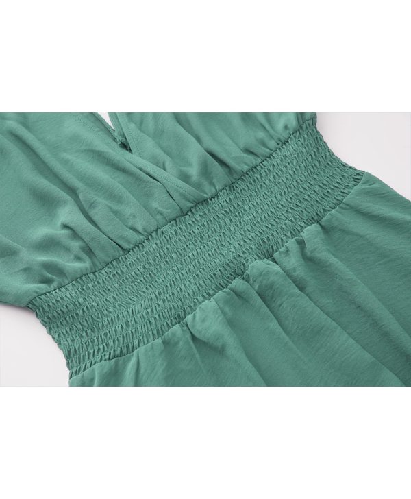 Women's Lace Maxi Dress Short Sleeve V Neck Party Dress Smocked Waist Boho Maxi Dress Bohemian Dress for Women