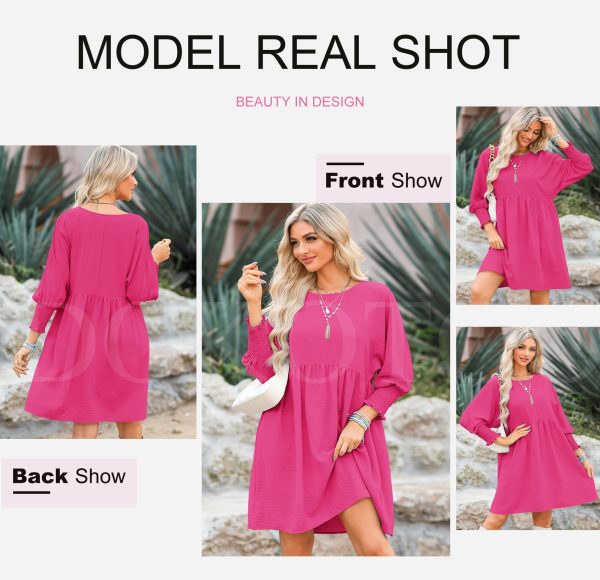Womens Summer Spring Dresses Casual Tunic Dress Short Sleeve Crew Neck Flowy Swing Mini Dress