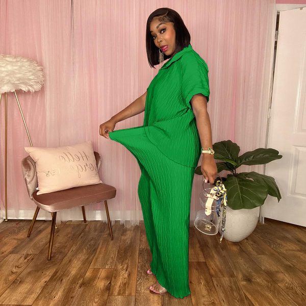 Casual Two Piece Set for Women - Button Down Shirt and Wide Leg Pants Matching Set Tracksuits