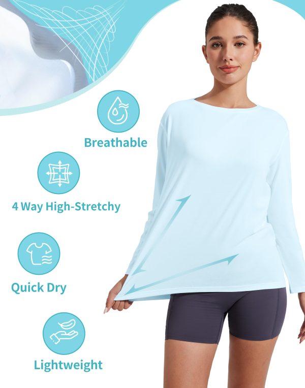 71dPWKL9iL.jpg Bamboo Viscose Long Sleeve Workout Shirts for Women Back Loose Fit Yoga Athletic T-Shirts Casual Boat Neck Tops