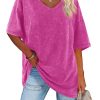Womens Oversized T Shirts Summer Loose Fit Cotton Short Sleeve Basic Tees Casual V Neck Boyfriend Tunic Tops
