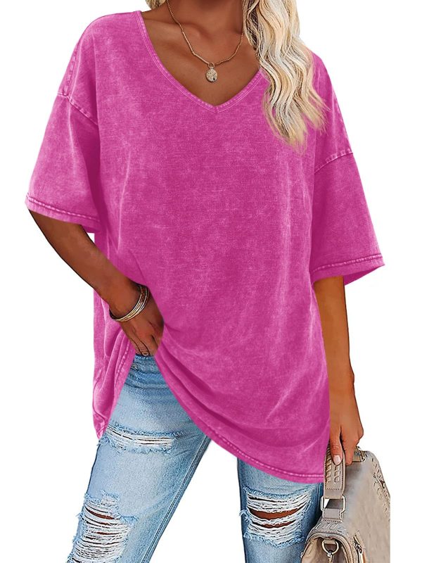 Womens Oversized T Shirts Summer Loose Fit Cotton Short Sleeve Basic Tees Casual V Neck Boyfriend Tunic Tops
