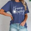 Graphic Tees for Women Choose Happy Letter Print Shirts Sunflower Women T Shirt Inspirational Short Sleeve Casual Tops