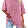 Womens Oversized T Shirts Vintage Cotton Tees Crewneck Short Sleeve Washed Summer Tunic Tops