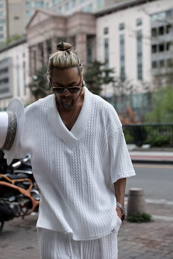 71hs4OvzSNL.jpg Stay Cool Chic Twisted Knit V-Neck T-Shirts