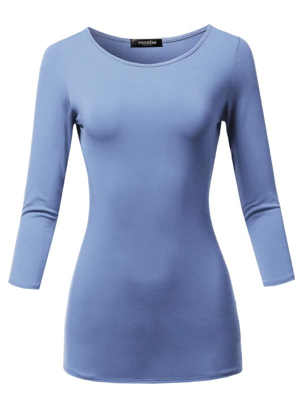 Women's Casual 3/4 Sleeve Stretchy Slim Fit Basic T-Shirt Top with Plus Size
