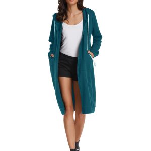 Women's Casual Pockets Zip up Hoodies Tunic Sweatshirt Long Hoodie Jacket
