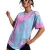 Women's Tie Dye Shirt Short Sleeve Round Neck Tees Casual T Shirts Summer Tops