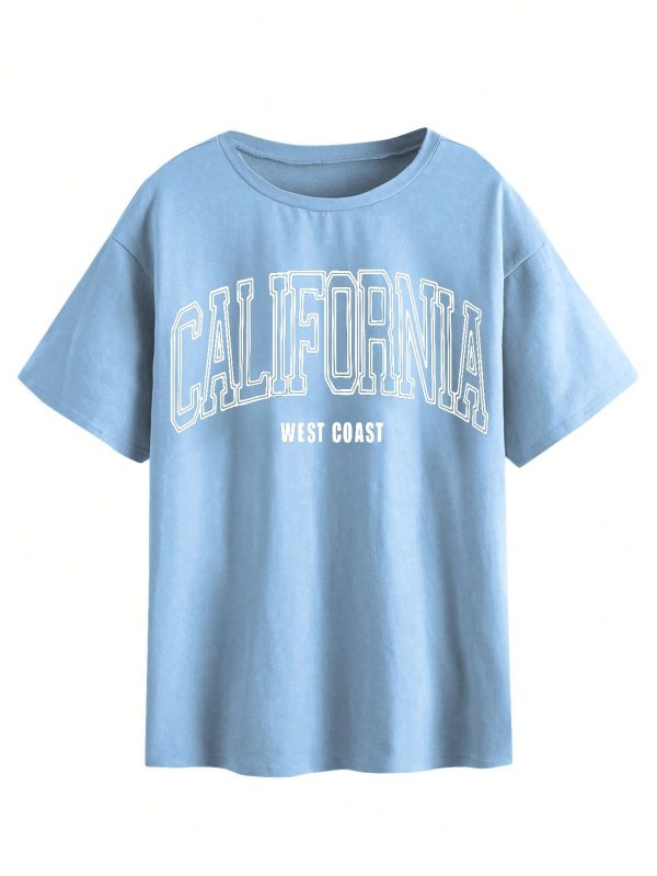 Women's Graphic Oversized Tees Letter Print Summer Tops Vintage Half Sleeve Loose Casual T Shirts