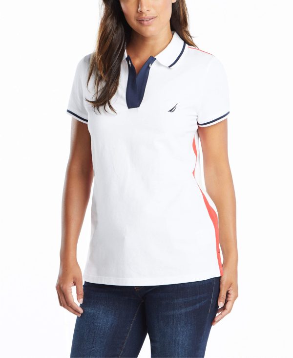 Women's Toggle Accent Short Sleeve Soft Stretch Cotton Polo Shirt