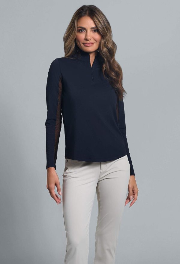 Women's Solid Long Sleeve 1/4-zip Mock Neck Shirt