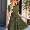Women's Button Down Shirt Dress 2025 Casual Work Summer Collared V Neck Elastic Waist Flowy Pocket Beach Sundress