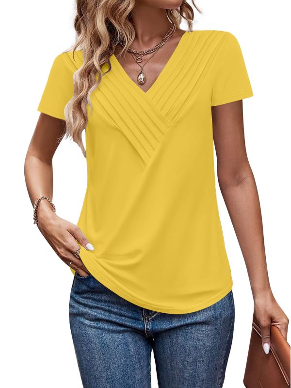Womens Tshirts Trendy Fashion Tops Short Sleeve V Neck Loose Fit Summer Casual Blouses