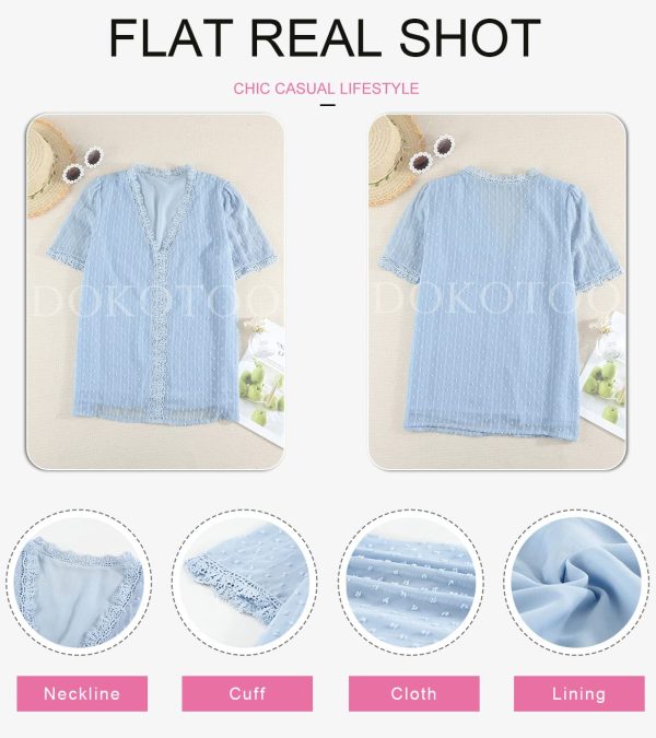 Women's V Neck Lace Crochet Tunic Tops Flowy Casual Blouses Shirts