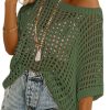 Womens Summer Scoop Neck Short Sleeve Sweater Casual Crochet Hollow Out Knit Tops Pullover Shirts Beach Coverup