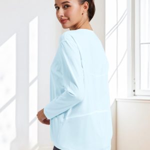 Bamboo Viscose Long Sleeve Workout Shirts for Women Back Loose Fit Yoga Athletic T-Shirts Casual Boat Neck Tops