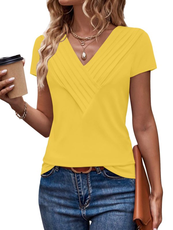 Womens Tshirts Trendy Fashion Tops Short Sleeve V Neck Loose Fit Summer Casual Blouses