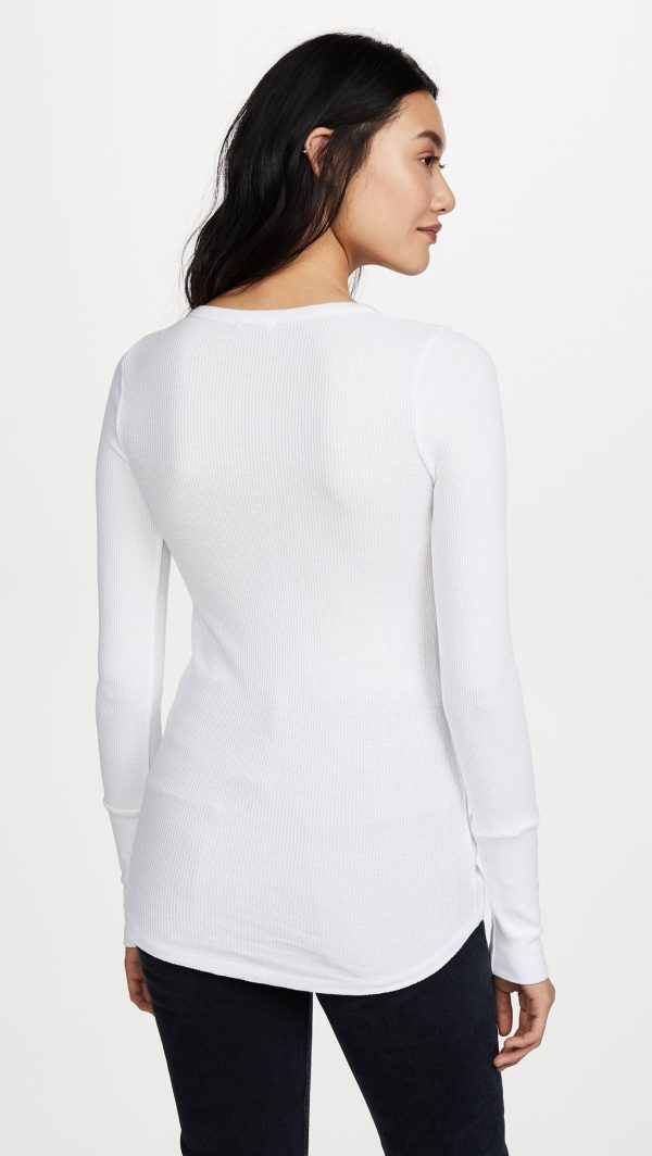 Women's Long Sleeve Thermal Henley Shirt | Cozy Pima Cotton Blend | White | 2X-Large