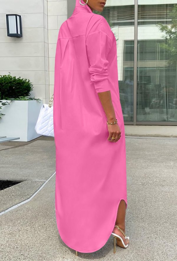 Shirt Dresses for Women Casual Long Sleeve Cotton Button Down Maxi Dresses