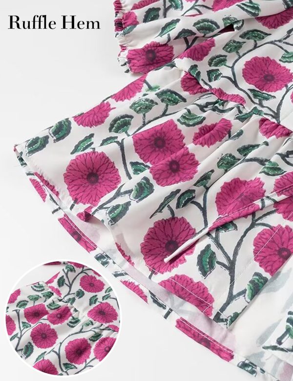 Womens Tie Front Floral T-Shirt Cute V Neck Ruffle Hem Short Sleeve Summer Cropped Shirt Top Babydoll Blouse