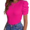 Women's Casual Puff Short Sleeve Top Crewneck Solid Slim Fit T Shirt Blouse